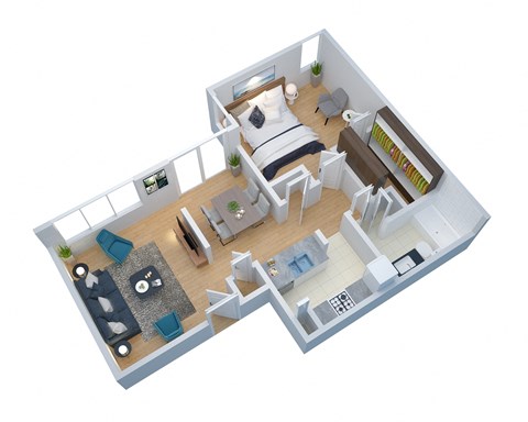 Floor plan for 1 bed, 1 bath, 706 sqft